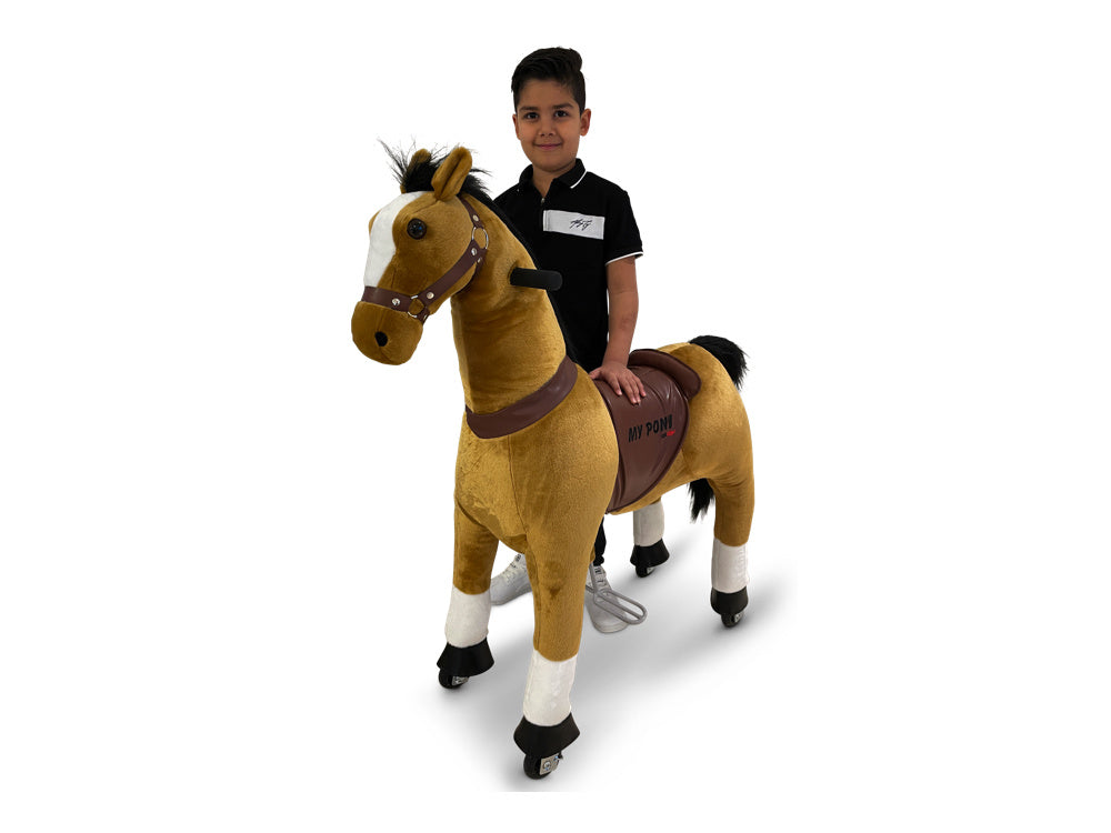 MY PONY Ride-On Horse Toy - Galloping Action for Kids Ages 3-6 (Small Brown/White)