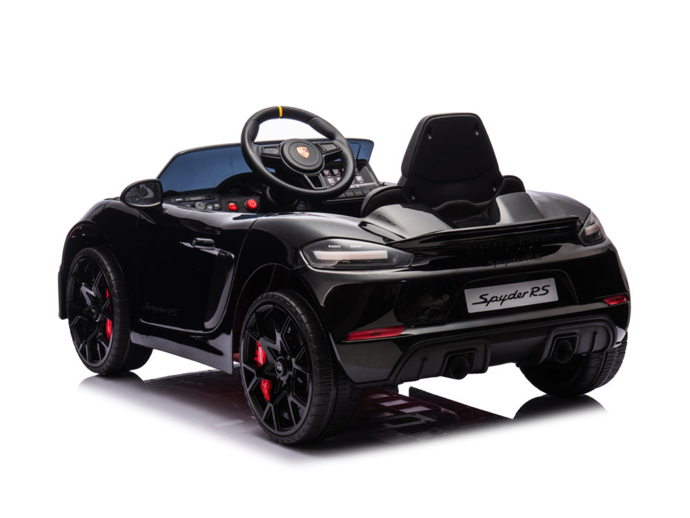 Licensed Porsche Spyder RS 12V Kids Electric Car - Sports Car with Lithium Battery (Black)