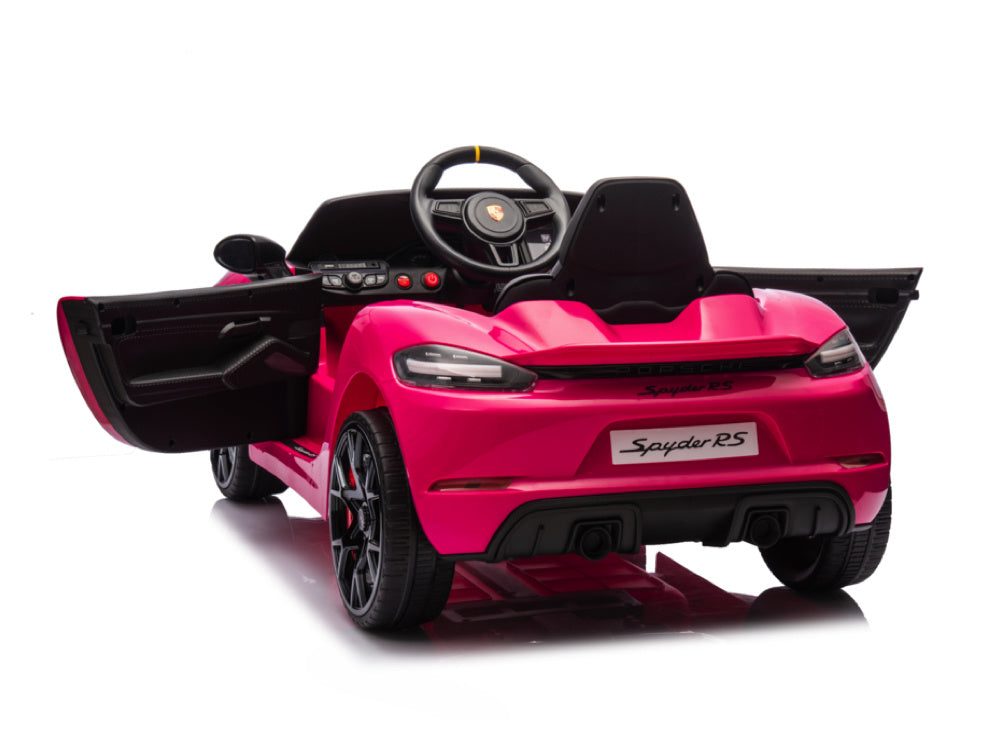 Licensed Porsche Spyder RS 12V Kids Electric Car - Sports Car with Lithium Battery (Pink)
