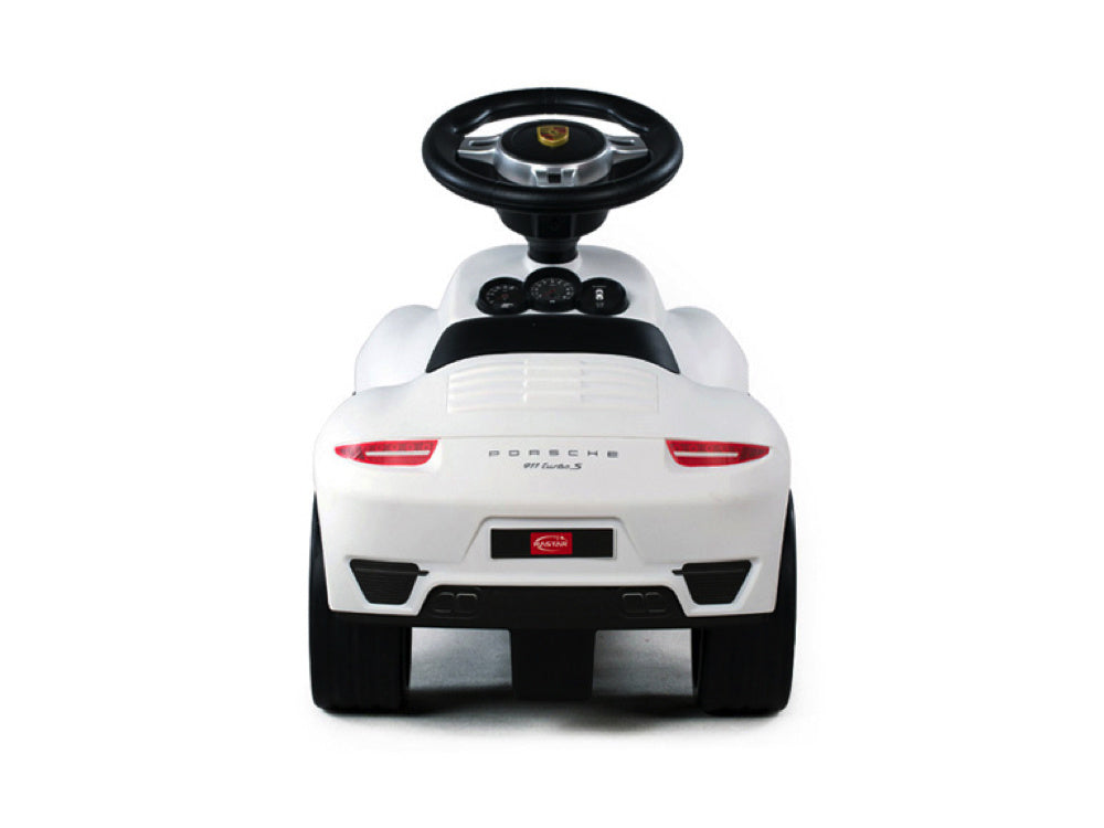 Licensed Porsche 911 Push Car - Ride-On Toy with Leather Seat (White)