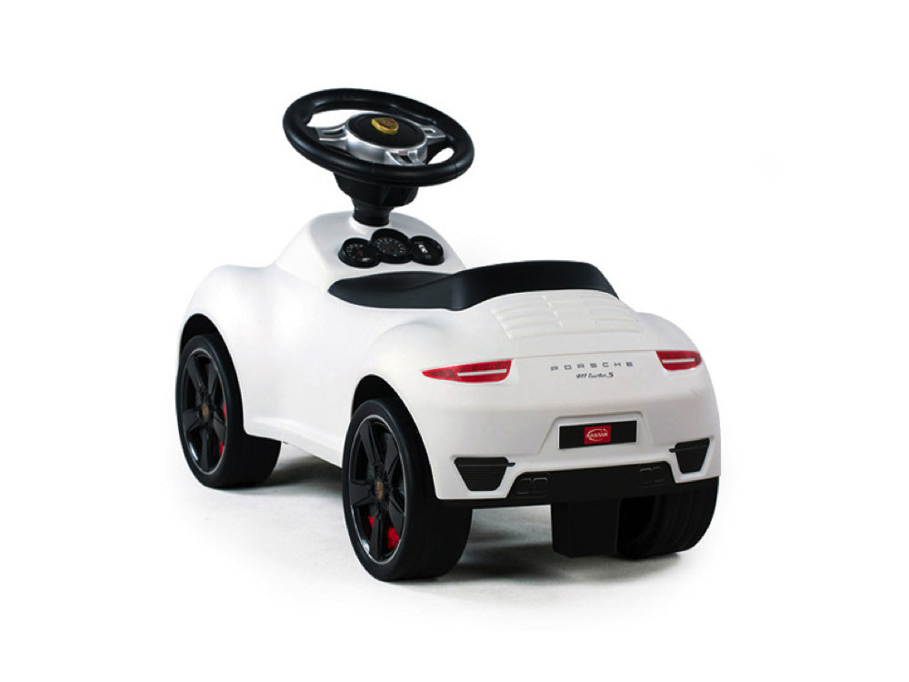 Licensed Porsche 911 Push Car - Ride-On Toy with Leather Seat (White)
