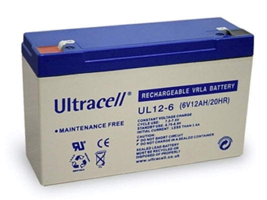 Ultracell 6V 12Ah Rechargeable Battery - For Electric Ride-On Toys & More