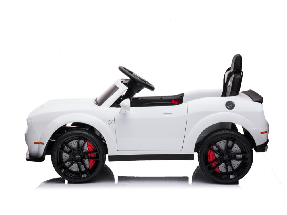 Dodge Challenger SRT 12V Kids Electric Car - Muscle Car with Remote Control (White)