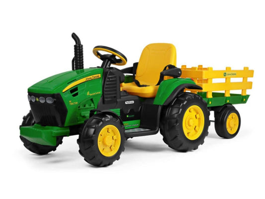 Licensed John Deere Kids Tractor with Trailer - 12V 330W with Remote Control (Green)
