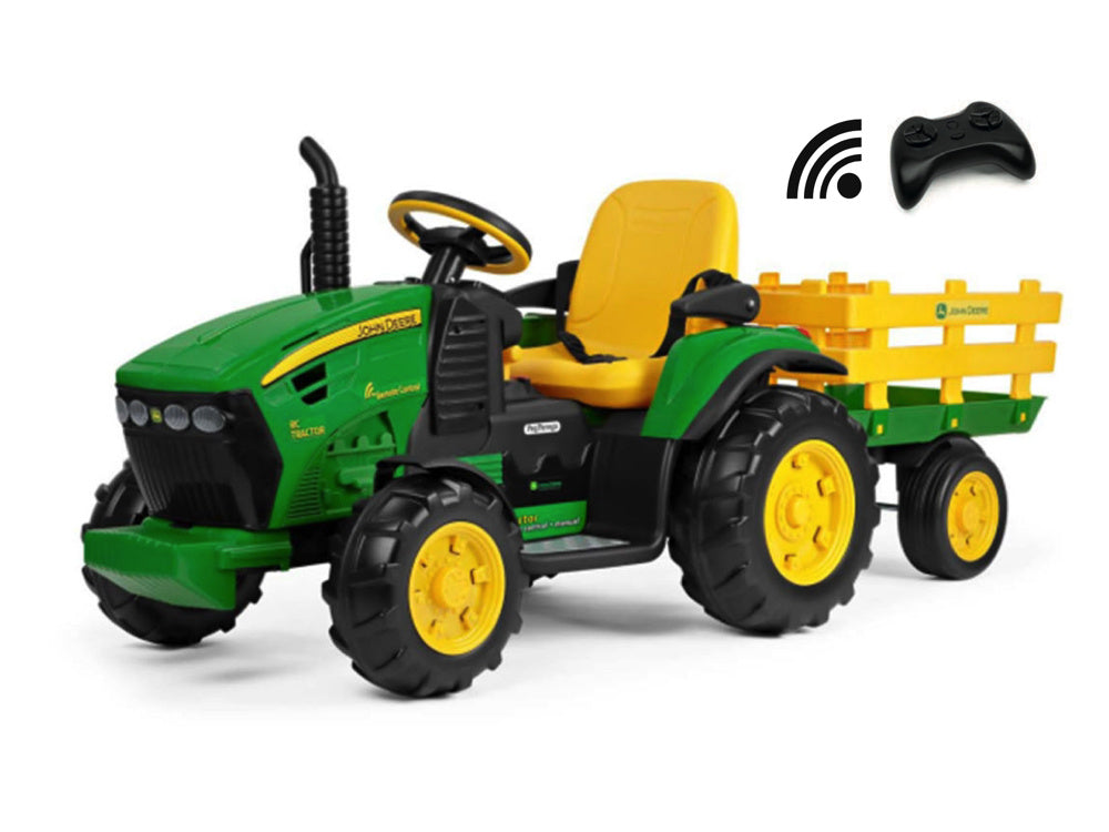 Licensed John Deere Kids Tractor with Trailer - 12V 330W with Remote Control (Green)