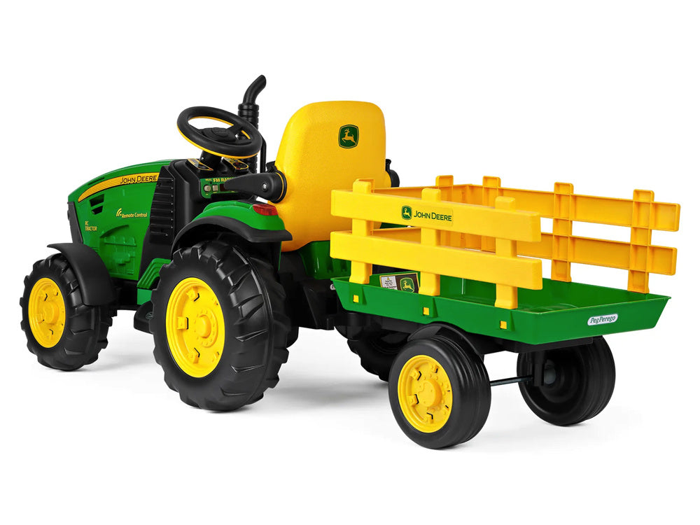 Licensed John Deere Kids Tractor with Trailer - 12V 330W with Remote Control (Green)