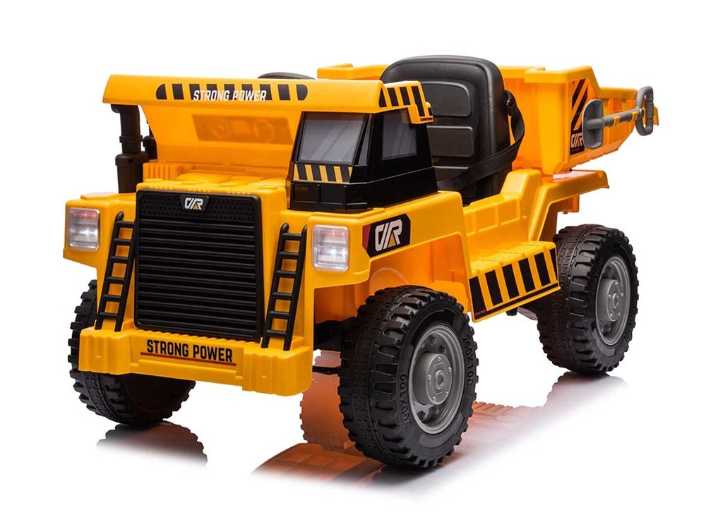 Construction Work Vehicle 12V Kids Electric Car - 4WD with Dump Bed & Bluetooth (Yellow)