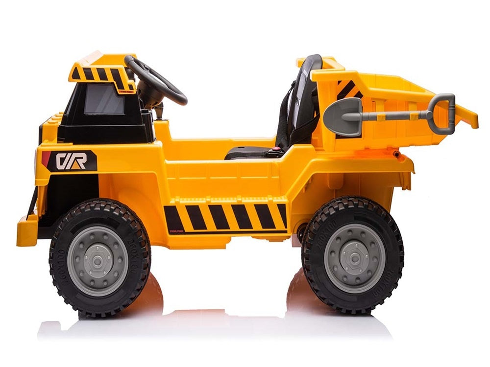 Construction Work Vehicle 12V Kids Electric Car - 4WD with Dump Bed & Bluetooth (Yellow)