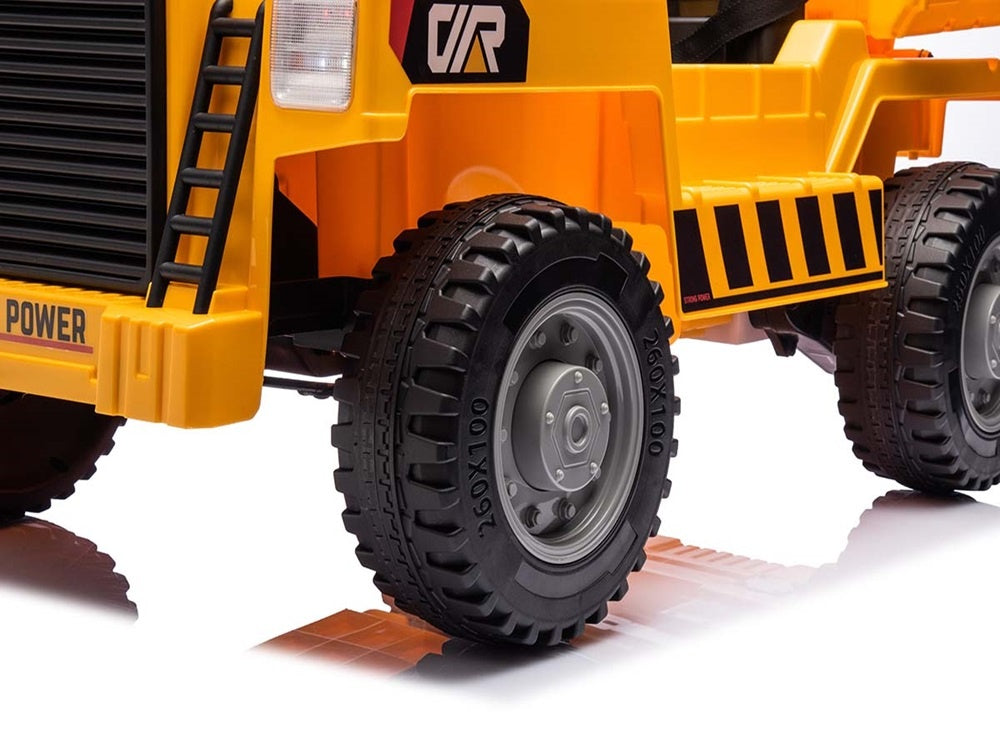 Construction Work Vehicle 12V Kids Electric Car - 4WD with Dump Bed & Bluetooth (Yellow)