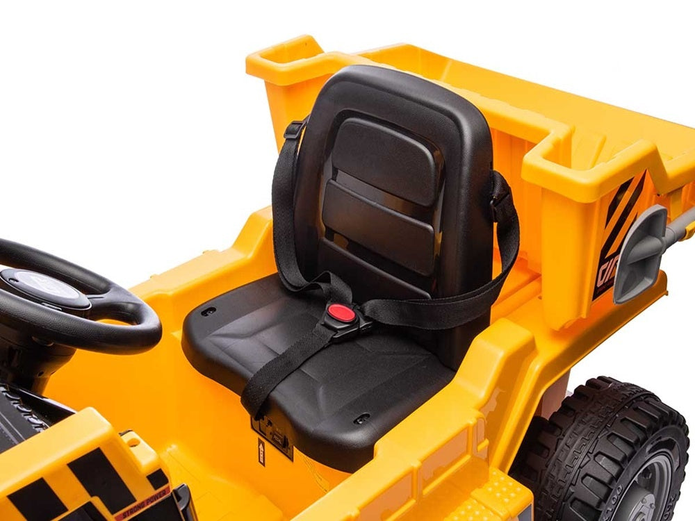 Construction Work Vehicle 12V Kids Electric Car - 4WD with Dump Bed & Bluetooth (Yellow)