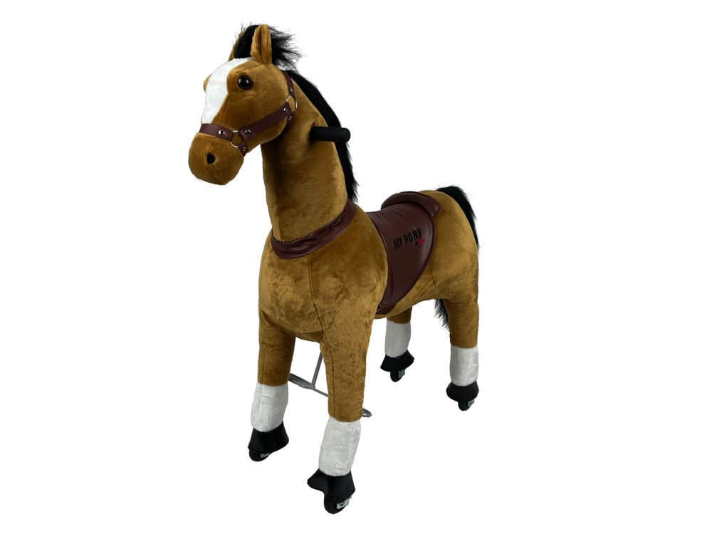 MY PONY Ride-On Horse Toy - Galloping Action for Kids Ages 3-6 (Small Brown/White)
