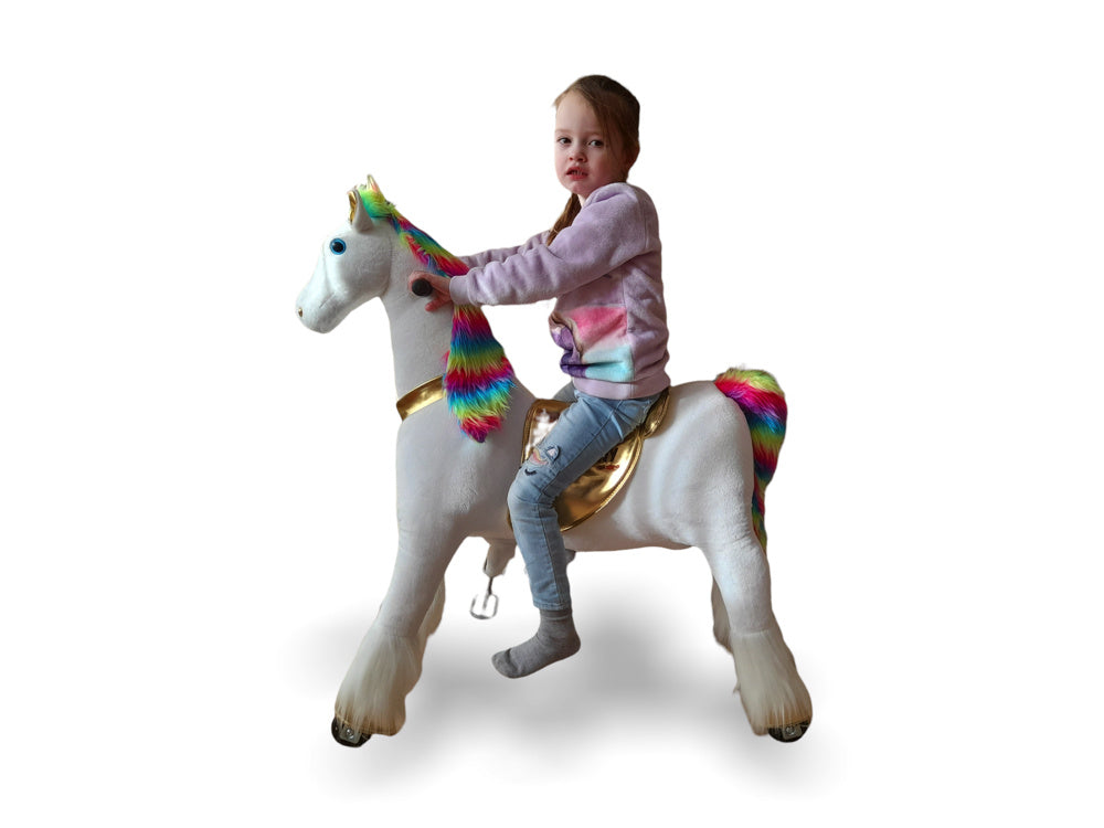 MY PONY Ride-On Unicorn Toy - Galloping Action for Kids Ages 3-6 (Small White/Purple)