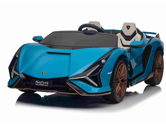 Licensed Lamborghini Sian 24V Kids Electric Car - 2-Seater with 4WD & 200W Motors (Blue)