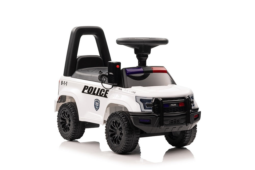Police Push Car - With Flashing Lights, Siren & Working Walkie Talkie (White)