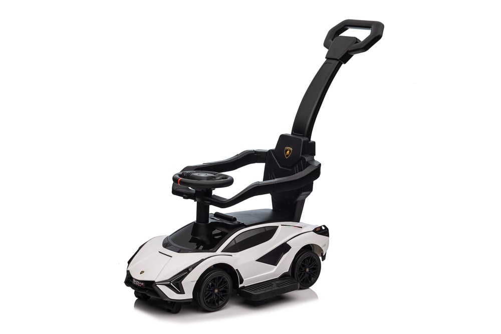 Licensed Lamborghini Sian 2-in-1 Push Car & Parent Stroller (White)