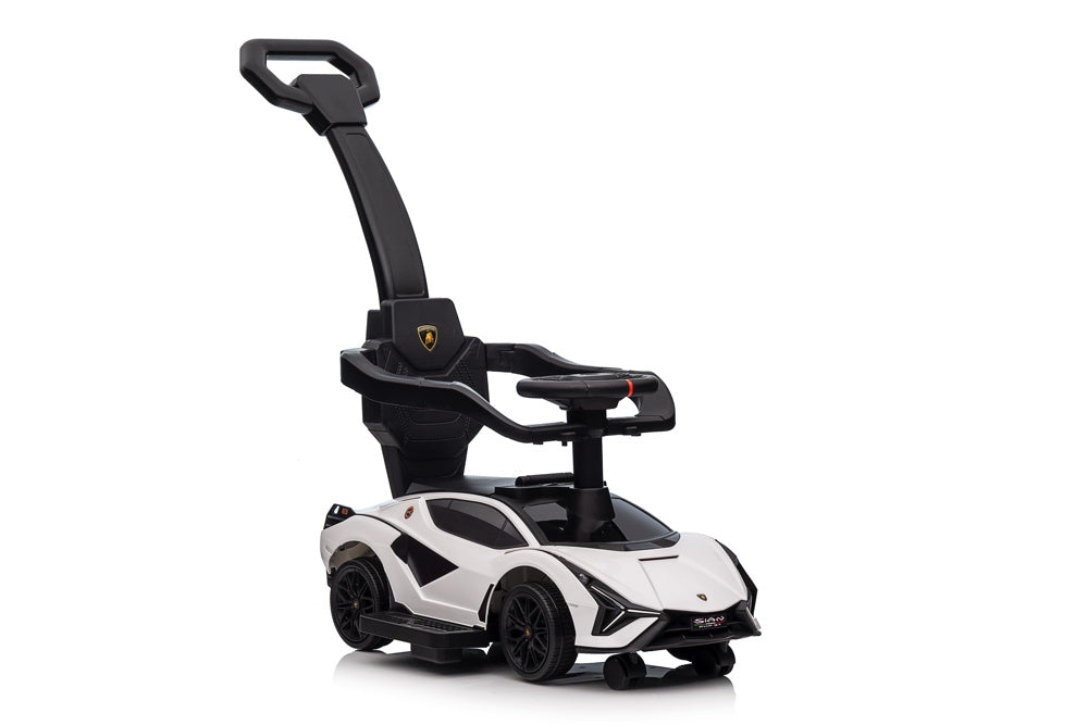 Licensed Lamborghini Sian 2-in-1 Push Car & Parent Stroller (White)