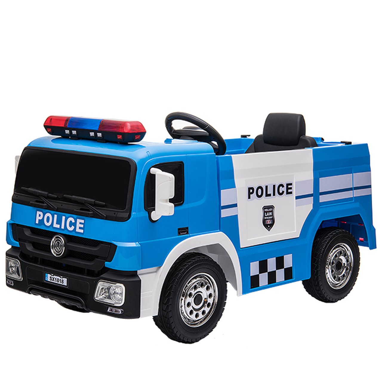 12V Police Truck Ride On Car for Kids - Electric Police Vehicle with Lights & Siren
