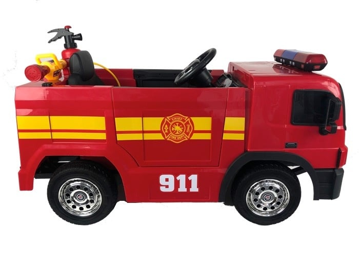 12V Fire Truck Ride On Car for Kids - Electric Fire Engine with Water Spray & Lights