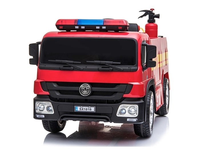 Fire Truck 12V Kids Electric Car - With Water Spray Gun, Flashing Lights & Helmet (Red)