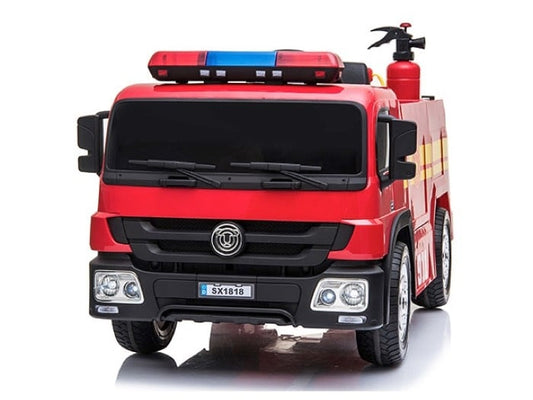Fire Truck 12V Kids Electric Car - With Water Spray Gun, Flashing Lights & Helmet (Red)