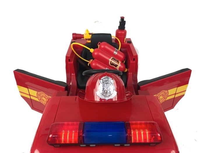 Fire Truck 12V Kids Electric Car - With Water Spray Gun, Flashing Lights & Helmet (Red)