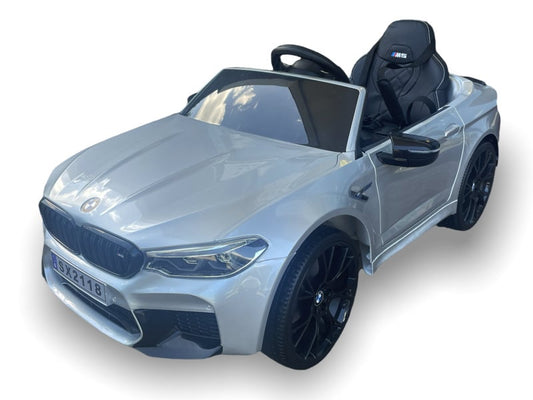 Licensed BMW M5 24V Kids Electric Car - Premium Sedan with 5-Point Harness & Pull Handle (Silver)