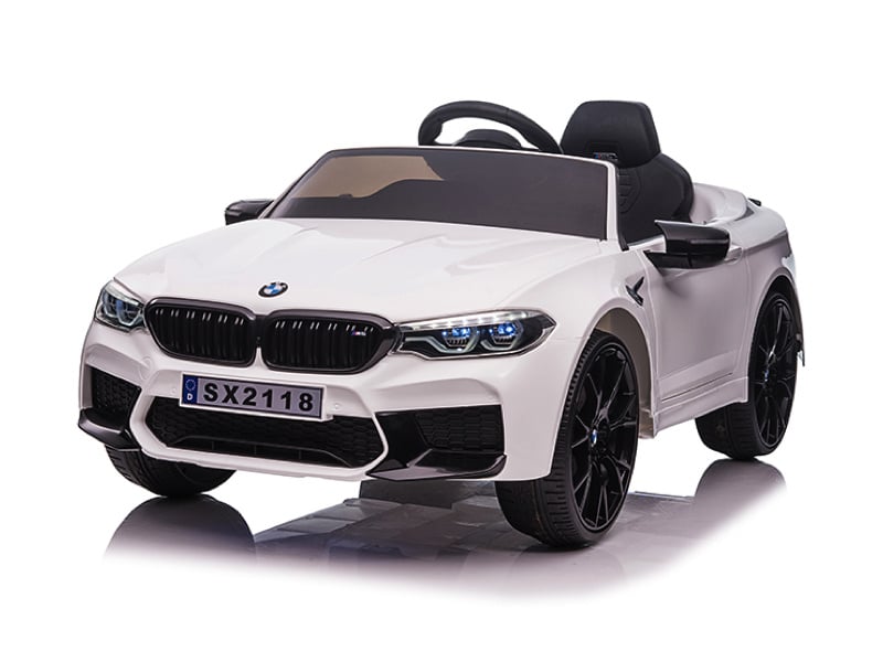 Licensed BMW M5 12V Kids Electric Car - Premium Sedan with Pull Handle (White)