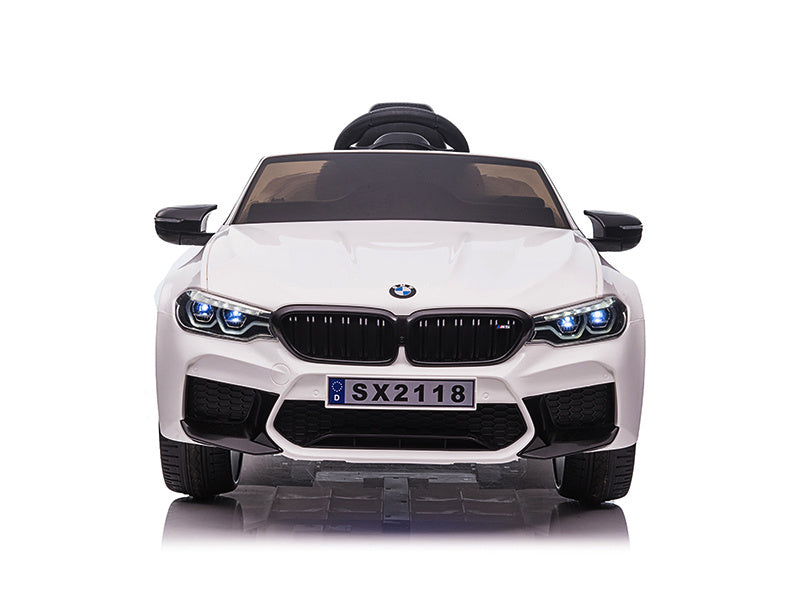 Licensed BMW M5 12V Kids Electric Car - Premium Sedan with Pull Handle (White)