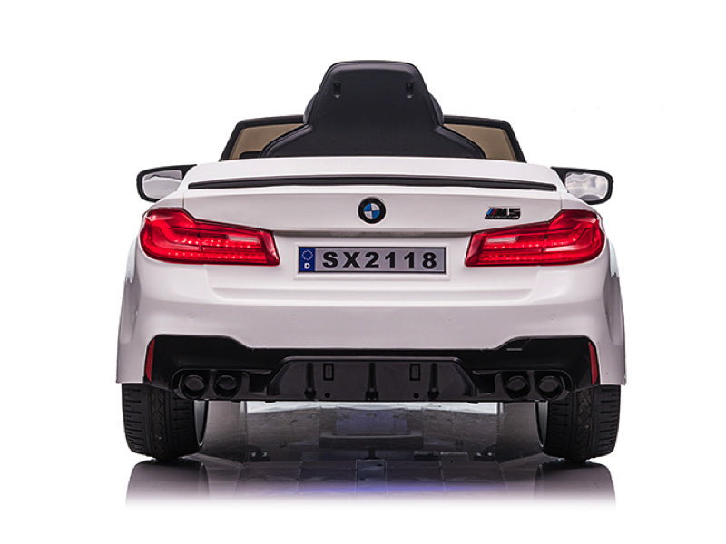Licensed BMW M5 12V Kids Electric Car - Premium Sedan with Pull Handle (White)