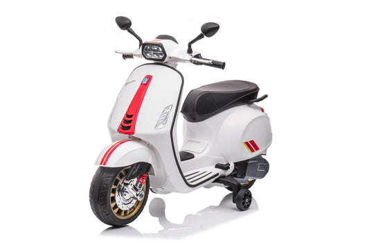 Licensed Vespa Sprint 12V Kids Electric Scooter - Classic Style with Music Module (White)