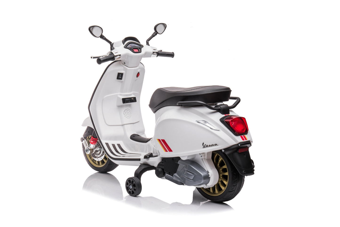 Licensed Vespa Sprint 12V Kids Electric Scooter - Classic Style with Music Module (White)