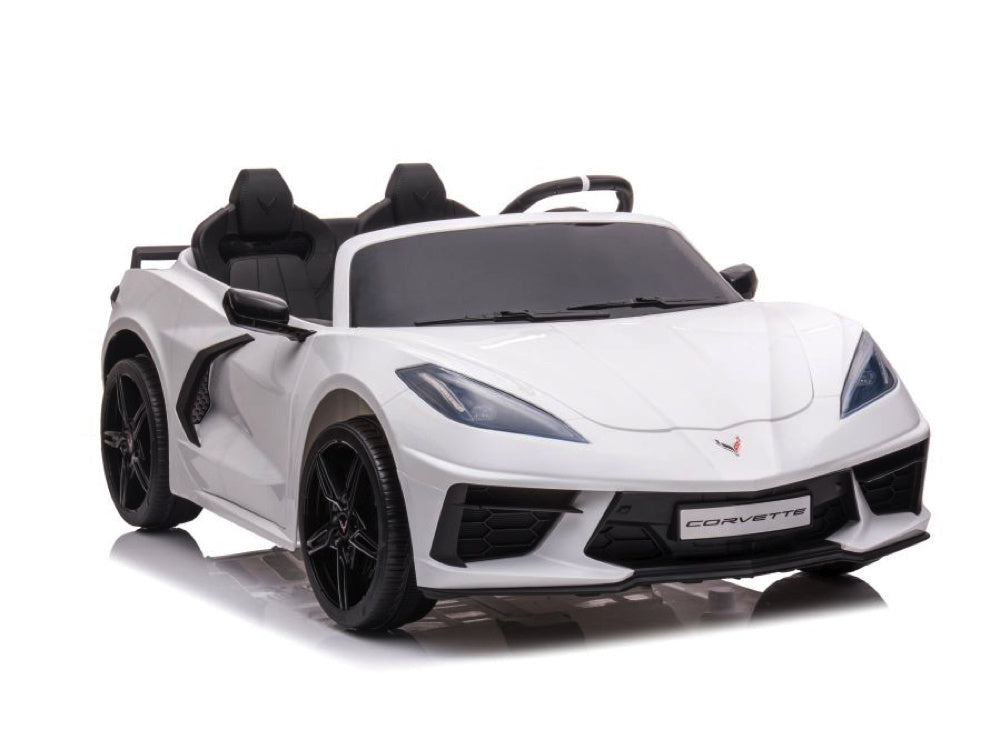 Licensed Corvette Stingray 12V Kids Electric Car - 2-Seater Sports Car (White)