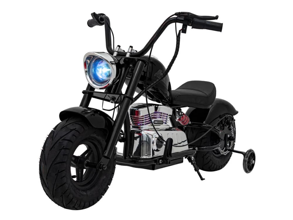 Chopper Warrior 24V Electric Kids Motorcycle - With Air Tires & Leather Seat (Black)
