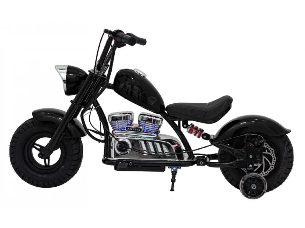 Chopper Warrior 24V Electric Kids Motorcycle - With Air Tires & Leather Seat (Black)