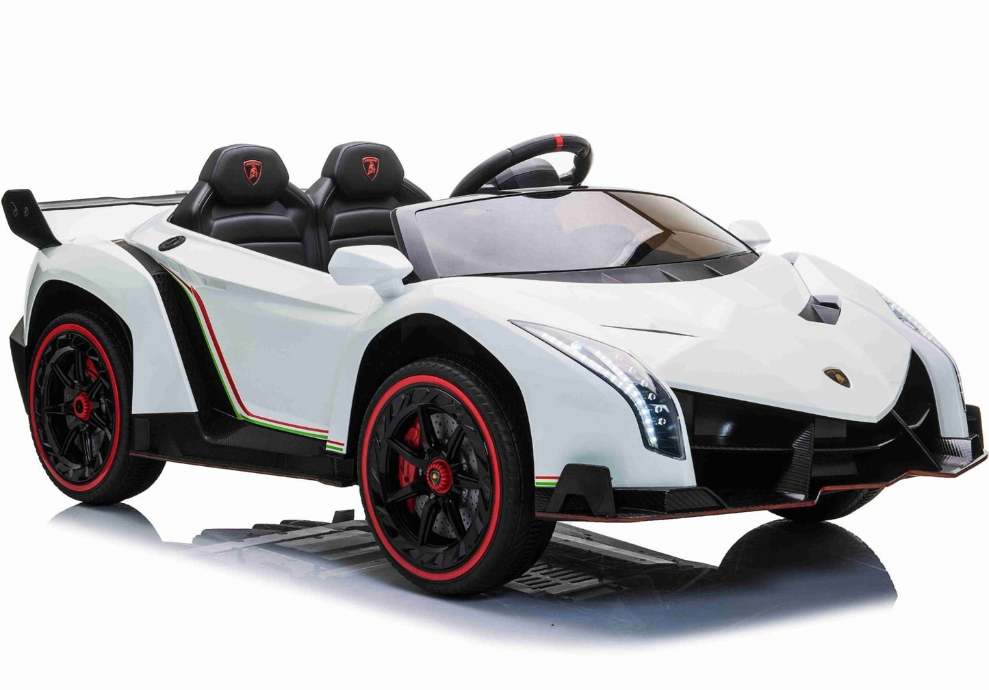 Licensed Lamborghini Veneno 12V Kids Electric Car - 2-Seater with 4WD & Swing Function (White)