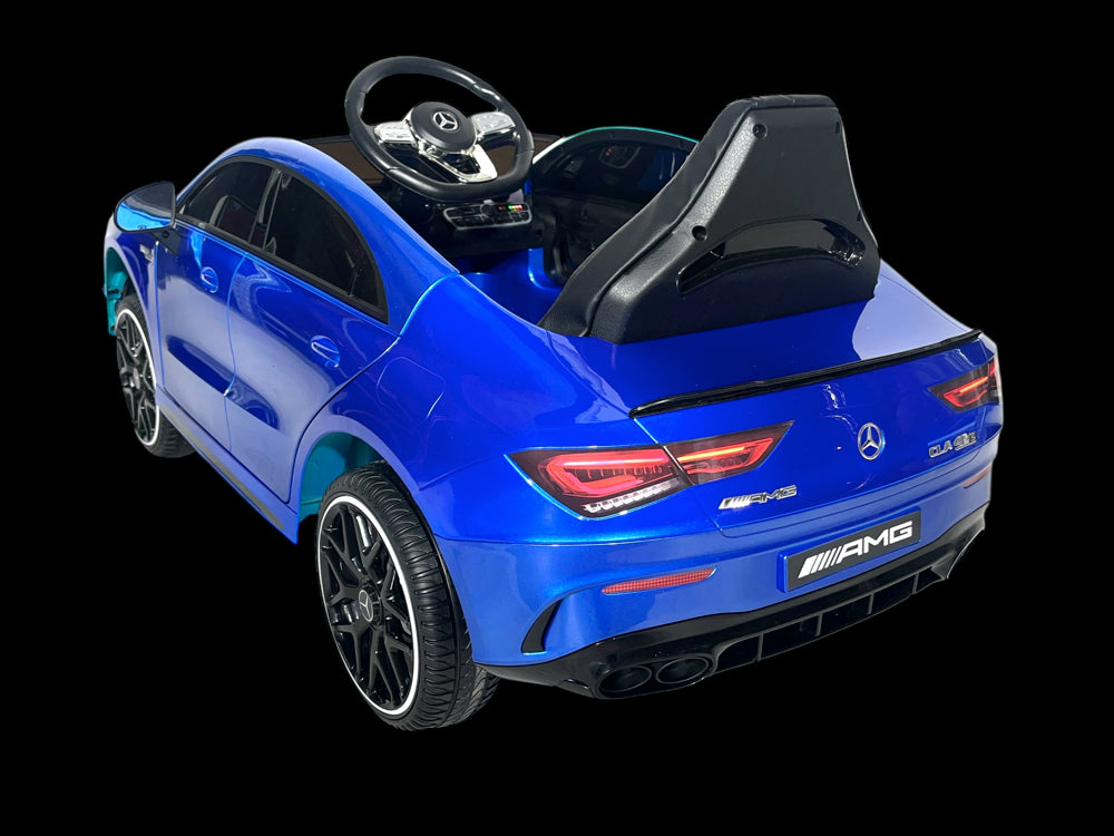 Licensed Mercedes CLA 45 S AMG 12V Kids Electric Car - 4WD Luxury Sedan (Blue)